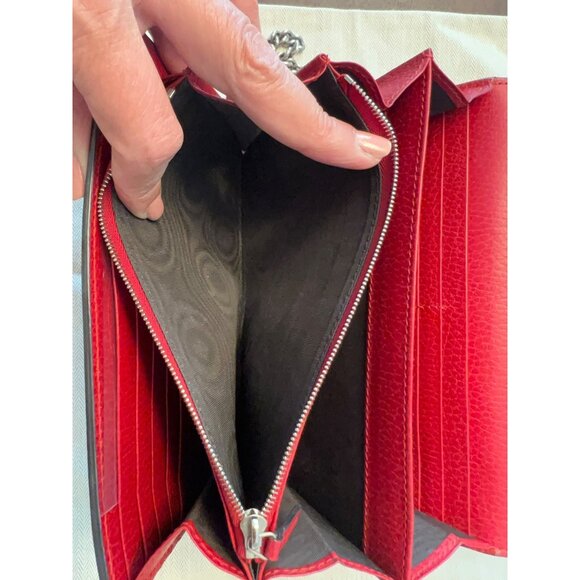 Gucci Dionysus Red Leather Crossbody Wallet With Chain Strap & Snake Buckle Deta - Picture 7 of 14